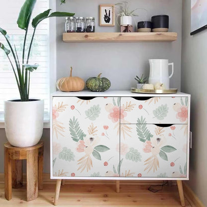 MuralPeel White/Pink/Gold Floral Garden Black Blue Flowers Vintage Peel and Stick Wallpaper Self Adhesive Removable Easy Peel Off Contact Paper Stick on Wall Paper for Bedroom Cabinet Renter Friendly