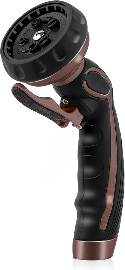 RESTMO Hose Nozzle with Easy Self-Lock Trigger, Heavy Duty Metal Water Hose Sprayer with 9 Spray Patterns and On/Off Valve, Ideal for Outdoor Lawn & Garden Watering, Car & Pet Washing