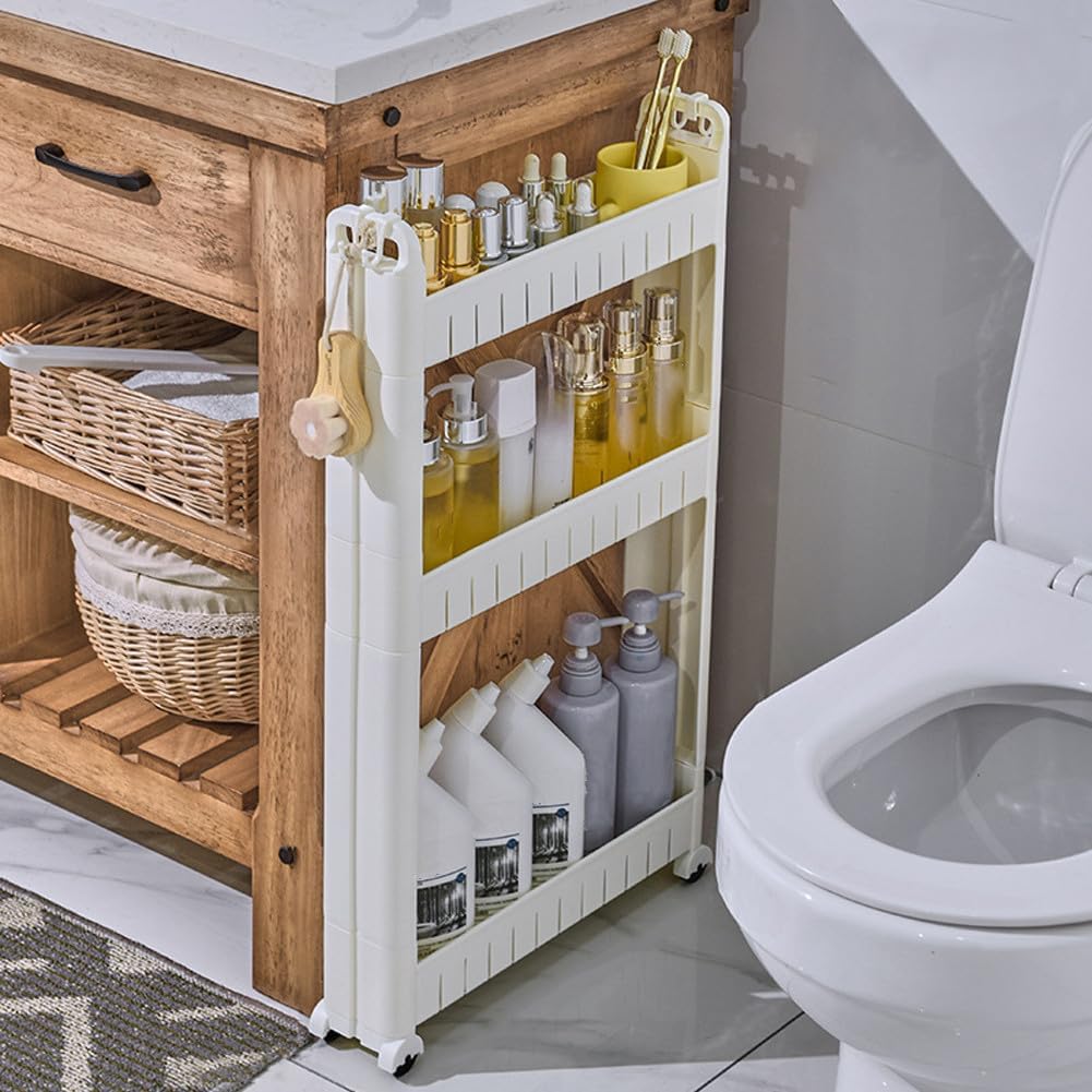 Slim Storage Car Durable Slim Storage Cabinet with Wheels Narrow Shelf Rack for Kitchen,Bathroom,Study,Office,Etc (3 Tier elevated)