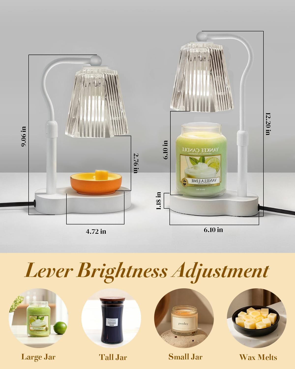 Candle Warmer Lamp with Timer & Dimmable Settings, Adjustable Height Flameless Scented Wax Melter for Jar Candles, Elegant Home Decor Warmer Lamp with 2 Bulbs, Gift for Women Mom Friend Family, Black