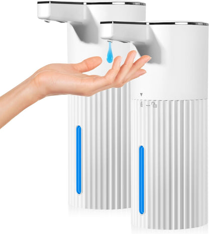 2 Pack Automatic Soap Dispenser: 14oz Plastic - Foaming Touchless 4 Level Adjustable Wall Mount Foam Black Rechargeable Electric Auto Smart Soap Dispenser Set - Bathroom Kitchen Hand Dish Lotion