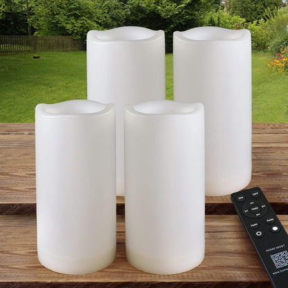 Set of 4 White Outdoor LED Pillar Candles 3x4 3x5 3x6 3x7 with Timer and Remote - IP65 Waterproof Battery Operated LED Pillar Candles - Flickering Flameless Pillar Candles Unscented Outside