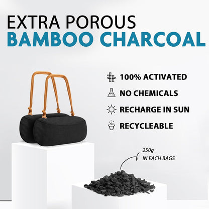 Timgle 2 Pack Charcoal Air Freshener for Car Bamboo Charcoal Odor Absorber Lasts 365+ Days No Chemicals Free Deodorizer Activated Odor Eliminator Bag, Absorb Smoke Smell, Purifier (Khaki Strap)