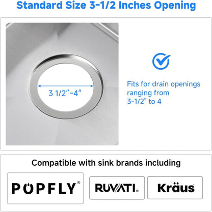 POPFLY 3-1/2 Inch Sink Drain Assembly Brushed 304 Stainless Steel Removable Deep Strainer Basket, Rust-Proof & Easy Install with Sealing Lid＆Tailpiece, for Home/Bathroom/Commercial Sinks