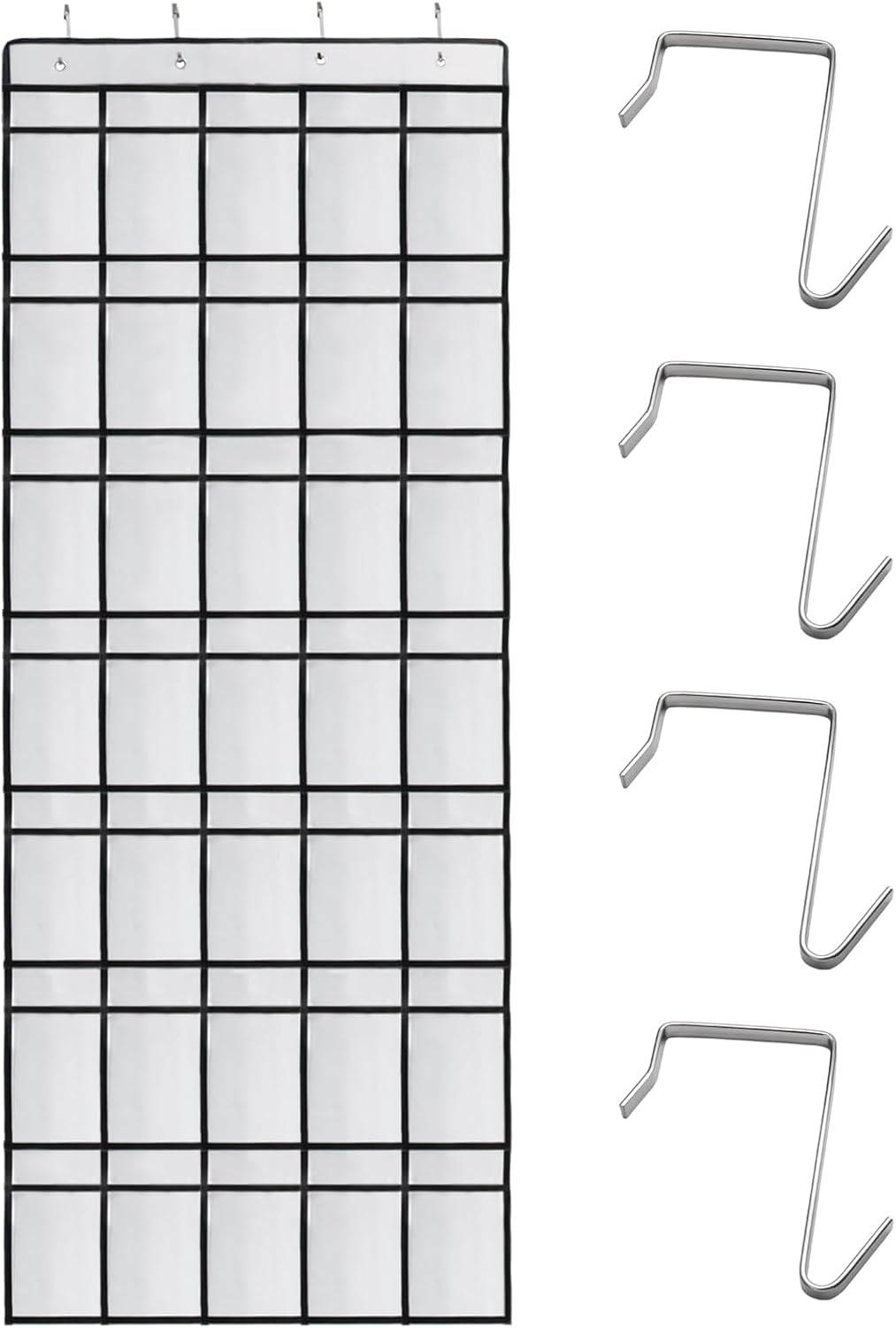 Over the Door Shoe Organizer, 12 Mesh Pockets Hanging Shoe Organizer with 4 Metal Hooks (Black)