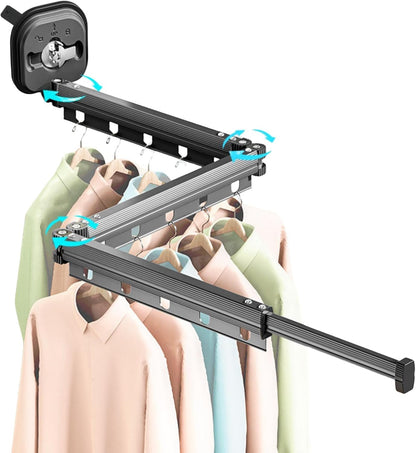 Clothes Drying Rack Wall Mounted with Suction Cup, Drying Racks for Laundry | 3-Fold Laundry Hanger Dryer Rack Space Saver, Retractable Laundry Rack for Mudroom, Wardrobe, Bathroom & Balcony