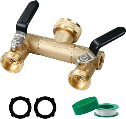 Garden Hose Splitter,2 Way Heavy Duty Outdoor Faucet Splitter, 360° Rotating Adapter,Long Handles High Flow Hose Adapter,with Shutoff Valves,3/4" GHT Thread
