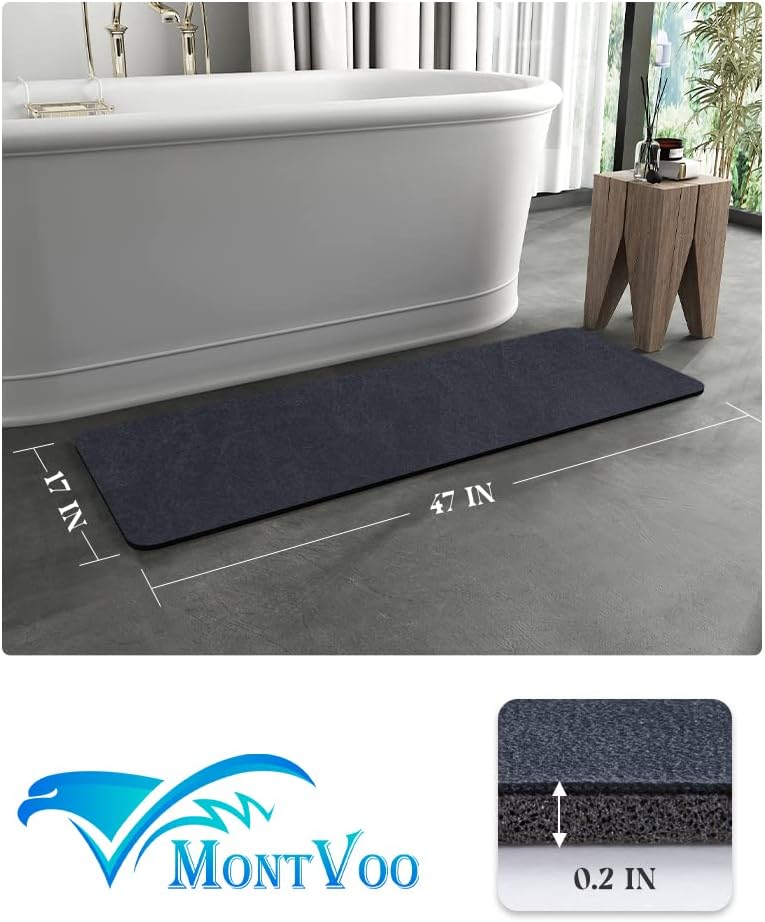 MontVoo -Bath Mat-Rubber Backing Non SlipThin Bathroom Rugs Fit Under Door- Quick Dry Absorbent Faux Suede Surface Grey Bathroom Floor Mats-Shower Rug for in Front of Bathtub Shower Gray 16x24