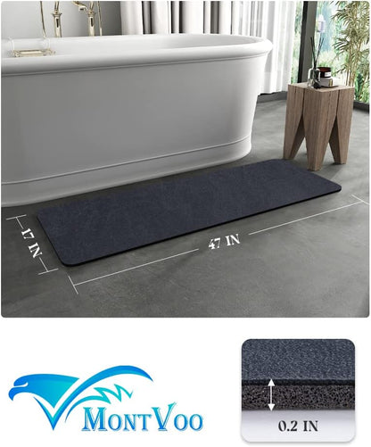 MontVoo -Bath Mat-Rubber Backing Non SlipThin Bathroom Rugs Fit Under Door- Quick Dry Absorbent Faux Suede Surface Grey Bathroom Floor Mats-Shower Rug for in Front of Bathtub Shower Gray 16x24