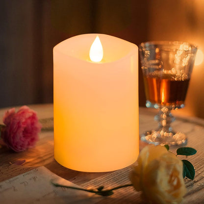 3x3 Flickering Flameless Candles Set of 2, 2AA Battery Life 600 Hours Battery Candles Flickering with Timer,3 inch Flameless Candles with Remote for Indoor/Outdoor, Ivory