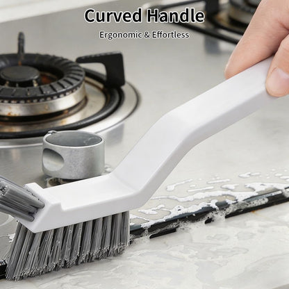 3-in-1 Grout Brush and Crevice Cleaner,with V-Shaped Bristles & Hair Clip-Multi-Surface Gap Cleaning Tool for Bathroom Tiles,Kitchen,Window Tracks,and Narrow Corners (White)