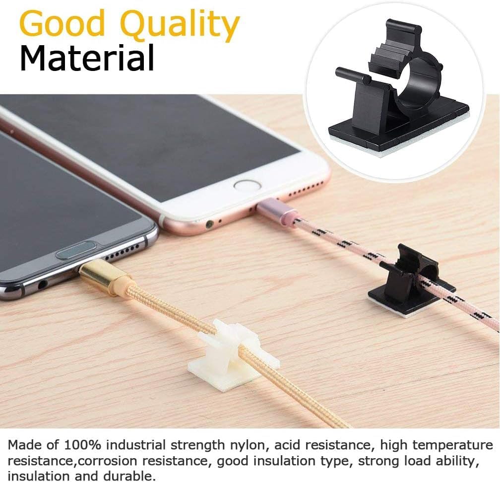 Viaky 30 Pcs Black Cable Wire Clips Adjustable Nylon Wire Holder Adhesive Cable Management Suitable for Maximum Diameter 0.6 inch (15.4mm) Cables