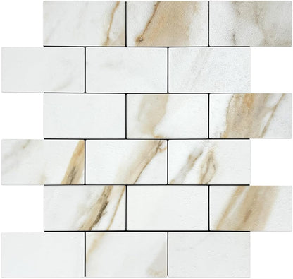 DICOFUN 10-Sheet Polished White Thick PVC Peel and Stick Backsplash, Ceramic Look Subway Tile White Kitchen Backsplash Peel and Stick Wall Tiles