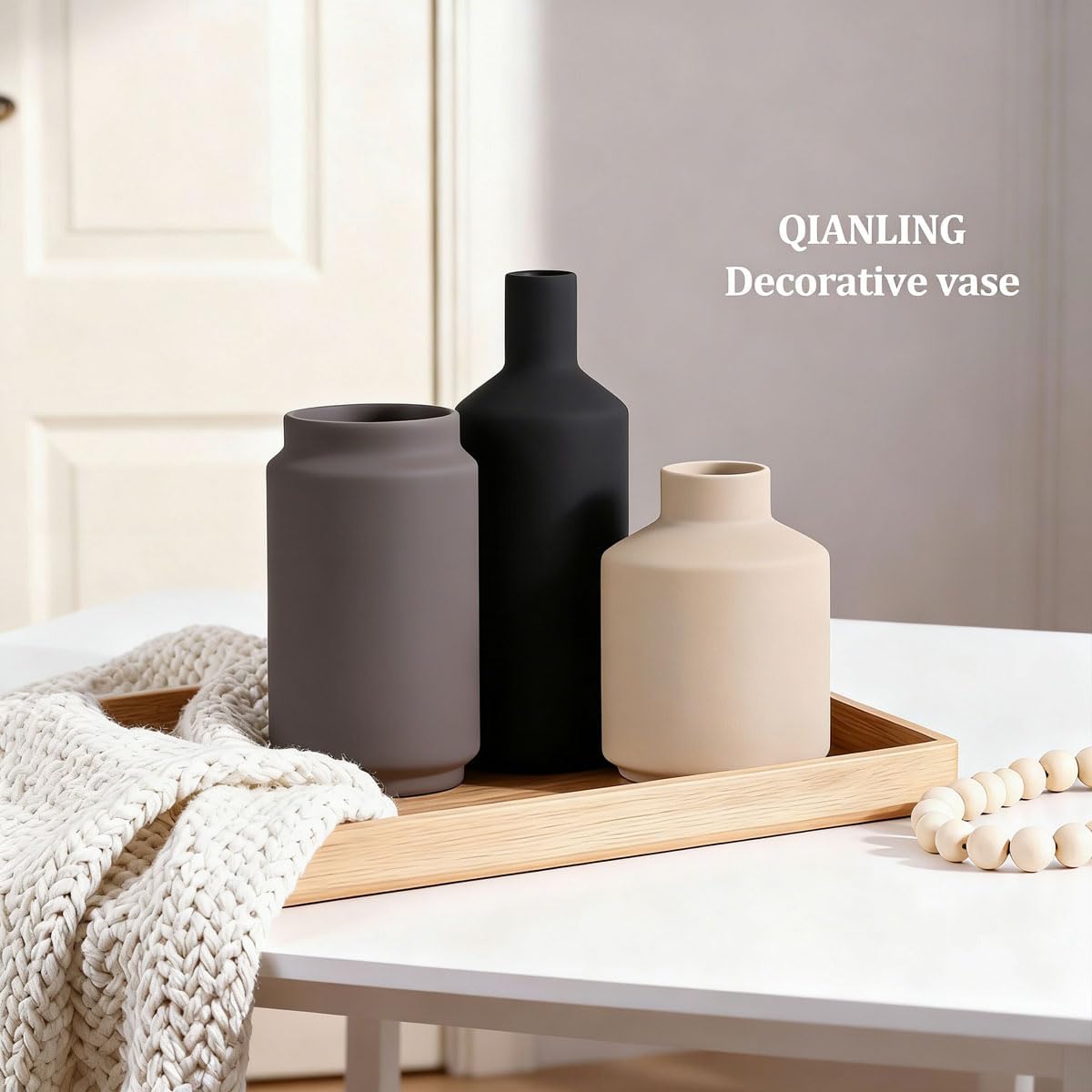 Ceramic Vase Set of 3 - Modern Neutral Vases Home Decor, Minimalism Decorative Vases, Boho Decor Small Flower Vase for Shelf, Dining Table Entryway Mantel Centerpiece Bookshelf Living Room Bathroom