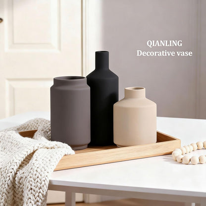Ceramic Vase Set of 3 - Modern Neutral Vases Home Decor, Minimalism Decorative Vases, Boho Decor Small Flower Vase for Shelf, Dining Table Entryway Mantel Centerpiece Bookshelf Living Room Bathroom