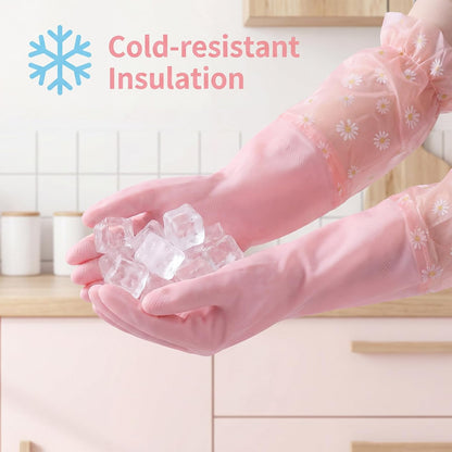 Pink Reusable Dishwashing Gloves, Dishwashing Cleaning Gloves, Waterproof Long Cuff Non-Slip Household Gloves for Laundry, Cleaning, Working, Gardening