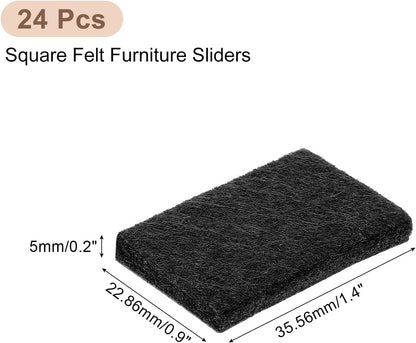 uxcell Furniture Pads, 24Pcs 1.4"x0.9" - Rectangle Self Adhesive Felt Furniture Pads, Hardwood Floor Protectors for Furniture Feet Chairs Legs (Black)