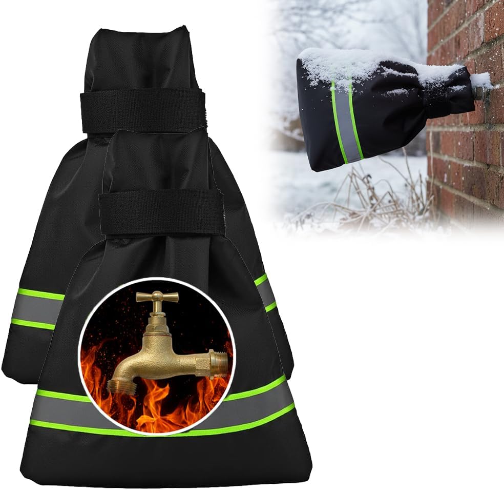 Outdoor Faucet Covers for Winter Freeze Protection, Waterproof Insulated Spigot Cover, Reusable Hose Bib Covers for Outside Faucets, Winter Pipe Insulation Protector for Yard & Garden (Green, 2PC)