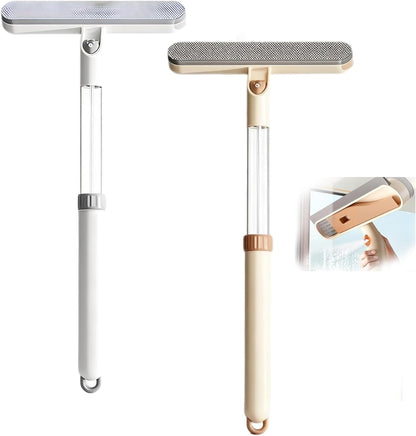 5-in-1 Double-Sided Window Screen Cleaning Brush, Multi-Purpose with Scraper, Built-in Crevice Brush, Extendable Dry & Wet Handle for Home, Office, Car & Porch Screens (Khaki)