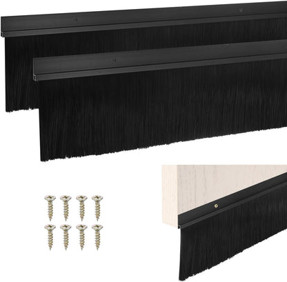 M METERXITY 2Pack Door Sweep - 39" Door Bottom Brush Heavy Duty Seal Draft Stopper Aluminum Base with 50mm Brush, Adhesive/Screw Installation for Interior/Exterior/Garage/Sliding Doors, Black