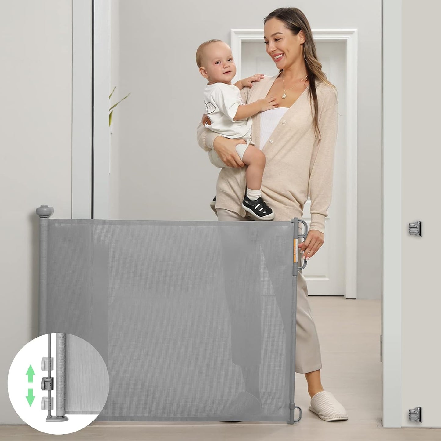 Retractable Baby Gate, Momcozy Mesh Baby Gate or Mesh Dog Gate, 33" Tall,Extends up to 55" Wide, Child Safety Gate for Doorways, Stairs, Hallways, Indoor/Outdoor