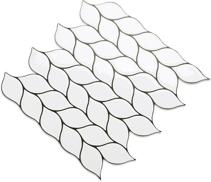Tilingview 10 Pcs Vinyl Leaf Peel and Stick Tile for Kitchen Backsplash, Premium Self-Adhesive Tiles Plastic Wall Stickers Art Mosaics (Blue Gray)