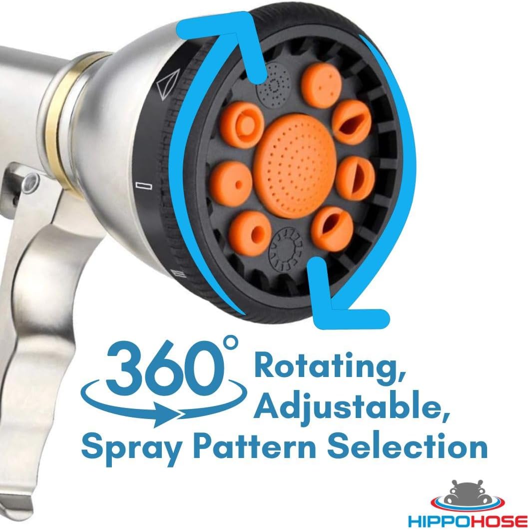 Heavy Duty Metal Garden Hose Sprayer Nozzle (9 Spray Pattern) - 3/4" Standard Fit - NO Leak - Rust Proof - Sprayer Nozzle for Outdoor Garden Hose - 9 Adjustable Pattern Sprinkler Head
