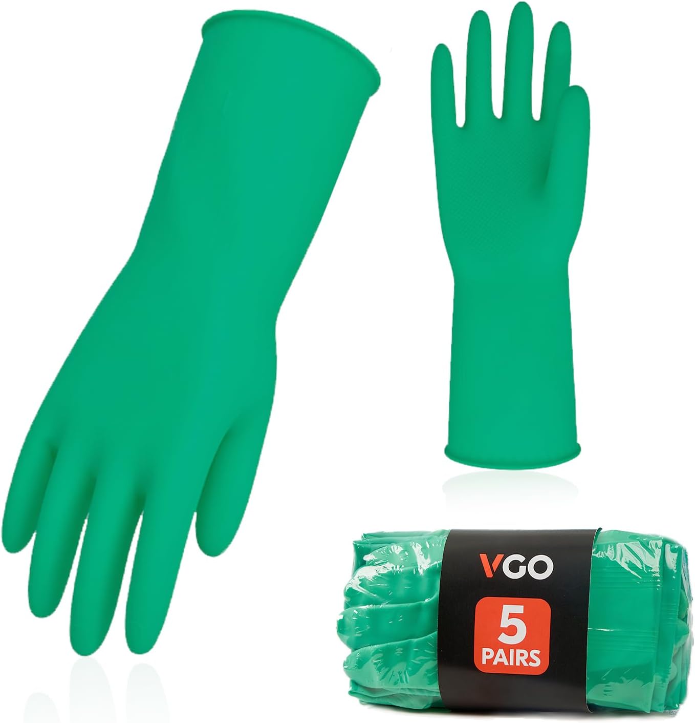 Vgo... 3-Pairs Reusable Household Gloves, Rubber Dishwashing gloves, Extra Thickness, Long Sleeves, Kitchen Cleaning, Working, Painting, Gardening, Pet Care (Size L, Yellow, HH4601)