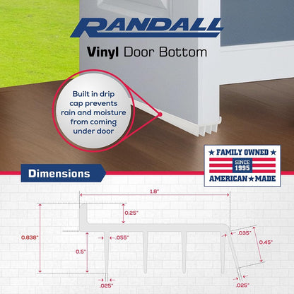 PVC & Vinyl Door Bottom | Weatherstrips Door | for 1 3/4” to 2” Thick Doors | Fits Gaps from 1/4” to 9/16” | Made in The USA (3 FT, Brown)