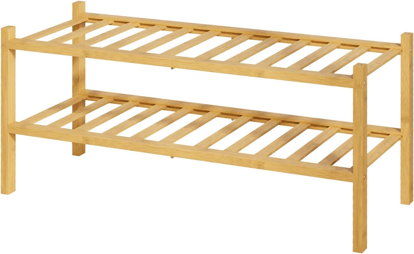 Kitsure Bamboo Wooden Shoe Rack for Closet - Stackable Shoe Organizer with Modular Structure, Space-Saving Shoe Shelf for Entryway, Living Room, Bedroom, 26.8" x 11" x 18.9", Natural