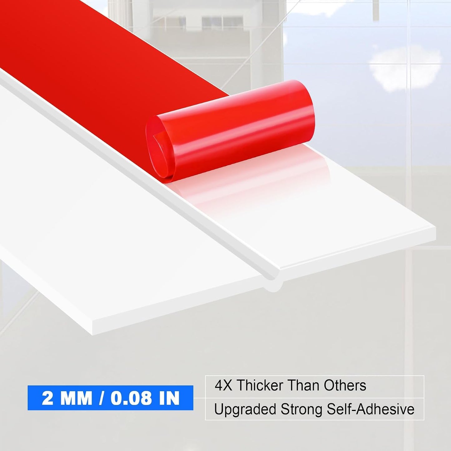 ToLanbbt Weather Stripping Silicone Door Seal Strip 2 in x 20 ft Door Draft Stopper Self Adhesive Door Draft Tape, Side & Bottom Gaps Insulation Strip for Glass Shower Door Sliding Door Window, Black
