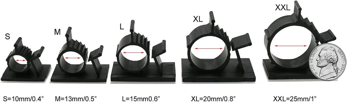 Cable Clips,GLE2016 Self-Adhesive Wire Holder Cable Organizer Cord Management Clamps with Adjustable Backed 20 Pack Black
