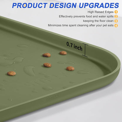 SMILOOL Silicone Pet Food Mat with Raised Edge for Food and Water Bowl, Dog Feeding Mats, Cat Food Trays for Floor Waterproof, Rubber Tray for Dogs and Cats, 19 x 12 x 0.7 Black
