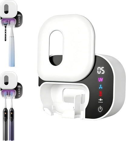 Upgraded Toothbrush Cleaner Holder Wall Mounted, Razor Electric Toothbrush Holder for Bathroom, LED Smart Screen, with Auto-Inductive Cover, Air Drying and 60-Degree Drying, for Home, Travel