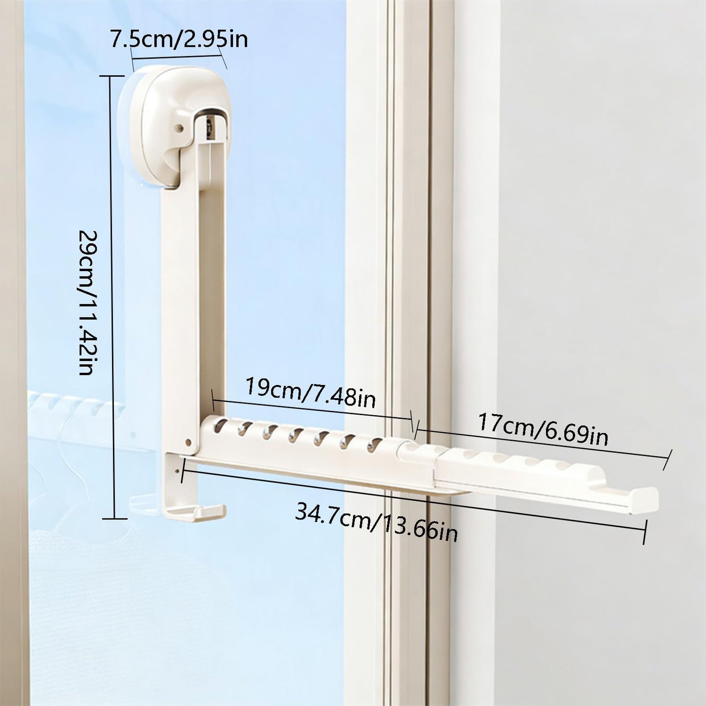 Wall Mounted Foldable Clothes Drying Rack with Suction Cup, White | Suction Cup, Retractable, Portable Over The Door Hooks, For Laundry Bathroom RV Balcony