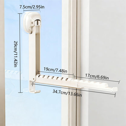 Wall Mounted Foldable Clothes Drying Rack with Suction Cup, White | Suction Cup, Retractable, Portable Over The Door Hooks, For Laundry Bathroom RV Balcony