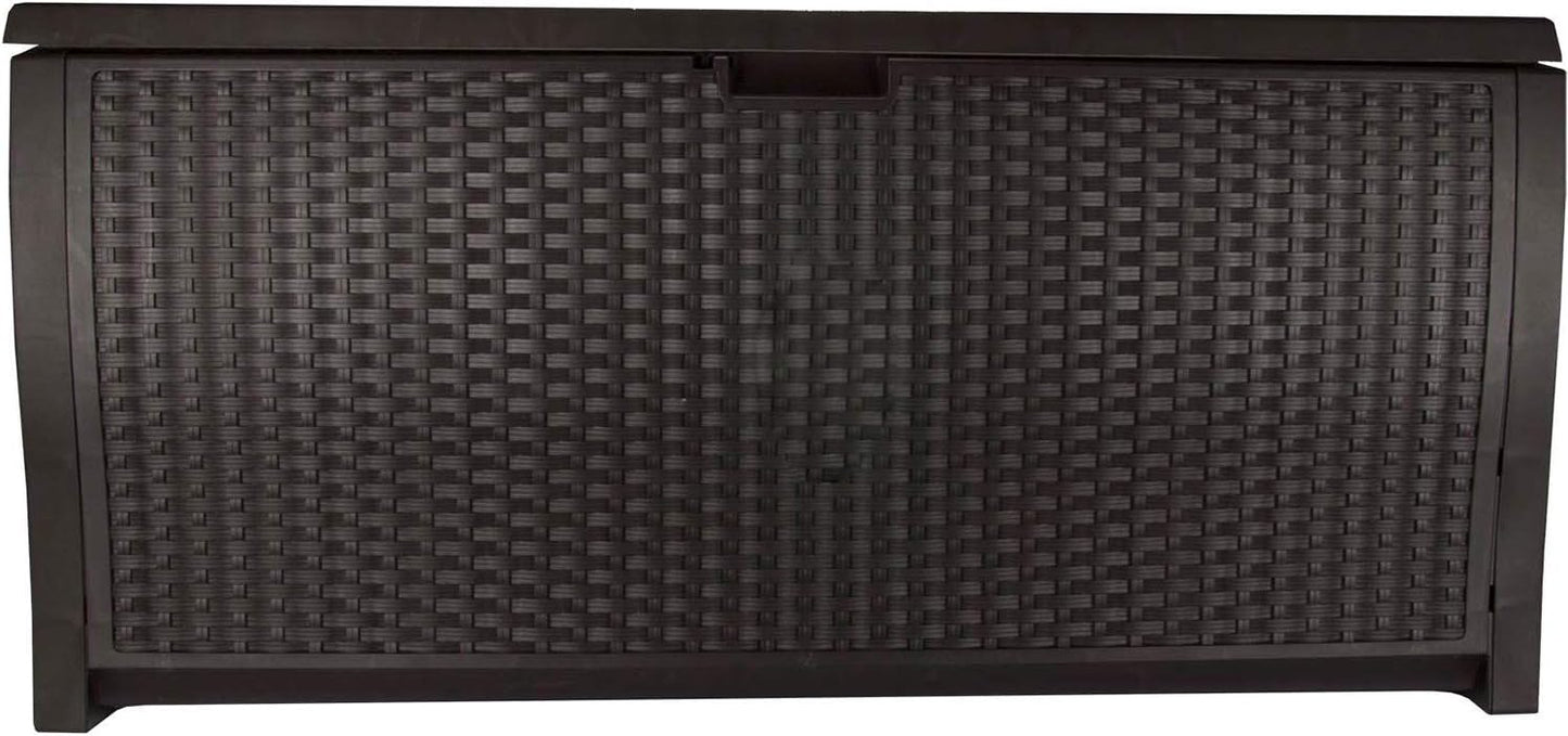 Suncast DBW9200 99 Gallon Outdoor Wicker resin Patio Storage Chest Bin with Handles for Patio, Garden, Garage, or Pool for All Weather, Mocha