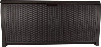 Suncast DBW9200 99 Gallon Outdoor Wicker resin Patio Storage Chest Bin with Handles for Patio, Garden, Garage, or Pool for All Weather, Mocha
