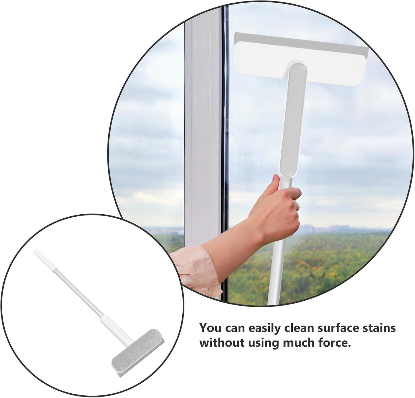Multipurpose Window Squeegee with Double-Sided Glass and Screen Brush, Aluminum Alloy Frame, Small Home Glass Door and Shower Squeegee for Cleaning, White