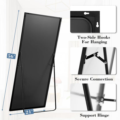 59"x16" Arched Full Length Mirror, Full Body Mirror with Leaning or Standing, Floor Standing Aluminum Frame for Bedroom, Livingroom, Cloakroom, Black