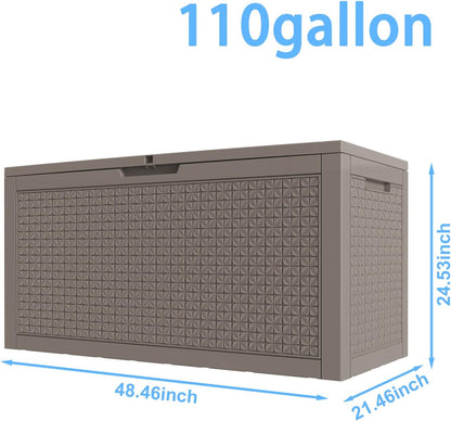 ROJIK 120 Gallon Waterproof Outdoor Deck Storage Box, Lockable Resin Patio Storage Bin with Lid for Garden Tools, Patio Cushions & Outdoor Accessories(Black)
