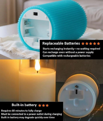VENTA Set of 3 White Pillar Candles | Real Wax Battery Operated Flickering LED Candles with Remote | Timeless Decor for Farmhouse, Modern & Mantel Displays