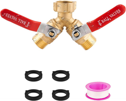 Garden Hose Splitter 2 Way Heavy Duty, Solid Brass Faucet Splitter with Shutoff, Outdoor Full Flow Y Valve Water Hose Splitter Adapter With Long Handle 3/4" GHT Thread