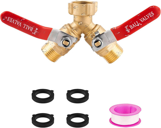 Garden Hose Splitter 2 Way Heavy Duty, Solid Brass Faucet Splitter with Shutoff, Outdoor Full Flow Y Valve Water Hose Splitter Adapter With Long Handle 3/4" GHT Thread