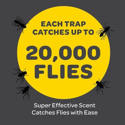 Outdoor Fly Trap [Set of 2] Fly Traps with Dissolvable Non-Toxic Bait - Fly Repellent for Outdoor Use Only - Controls Flies for Patios, Barns, Ranches Etc. Hanging Fly Traps with Tie Included