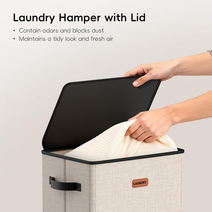 185L Laundry Hamper 3 Section, Laundry Hamper with Lid, Dirty Clothes Hamper with 3 Removable Washing Bags, Extra Large Laundry Basket Organizer for Bedroom, Laundry Room, Dorm - Black