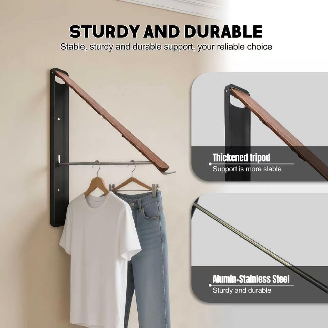 Retractable Wall Mounted Drying Rack,with 1 Racks, Retractable Fold Mounted Clothes Hanger Rack for Laundry Room, Closet & Balcony