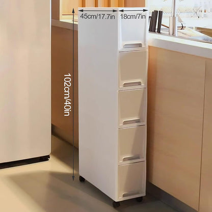 7in Narrow Slim Rolling Storage Cart, 4 Tier Kitchen Small Bathroom Storage Cabinet Beside Fridge Small Plastic Rolling Shelf with Drawers