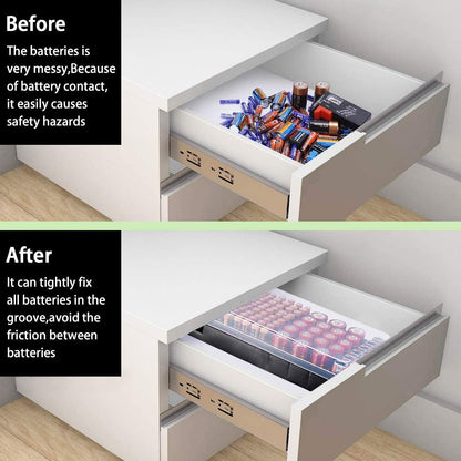 LUEXBOX Battery Organizer Storage Case Holder with Tester Holds 98 Pack, High-Capacity Battery Box and Tester, Battery Case Suitable for AAA, AA, 9V, C, D, Button Cell Batteries