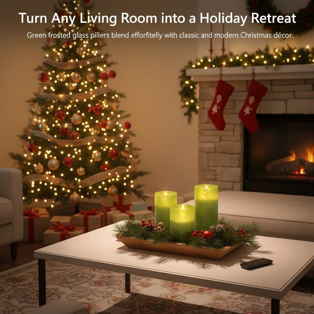 ANGELLOONG Flickering Flameless Candles, Realistic Battery Operated Candles with Remote and Timer, Set of 3 LED Candles for Room Fall Home Wedding Decor Centerpieces Table Party Valentines Decorations